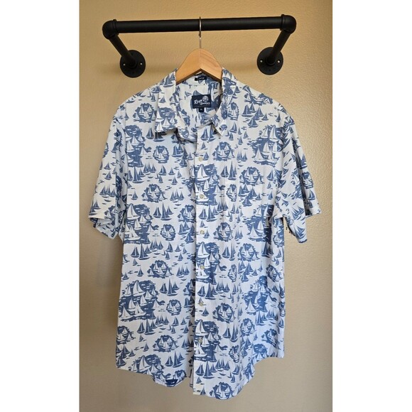 Reyn Spooner blue and white short sleeve button down sailboat shirt men's XL - Picture 1 of 11